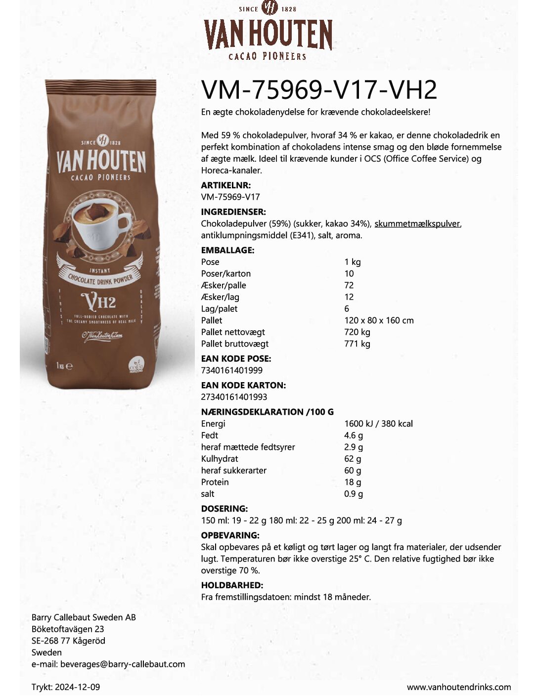 Kakaopulver | Van Houten VH2 20% | 1x1000g - Billede 2